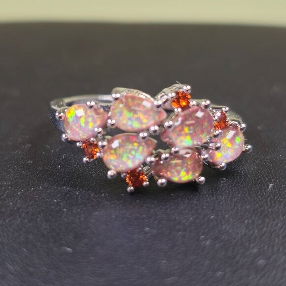Unique Synthetic Opal & Orange Crystal Cluster Ring Size 10 (NWOT) - Picture 3 of 5